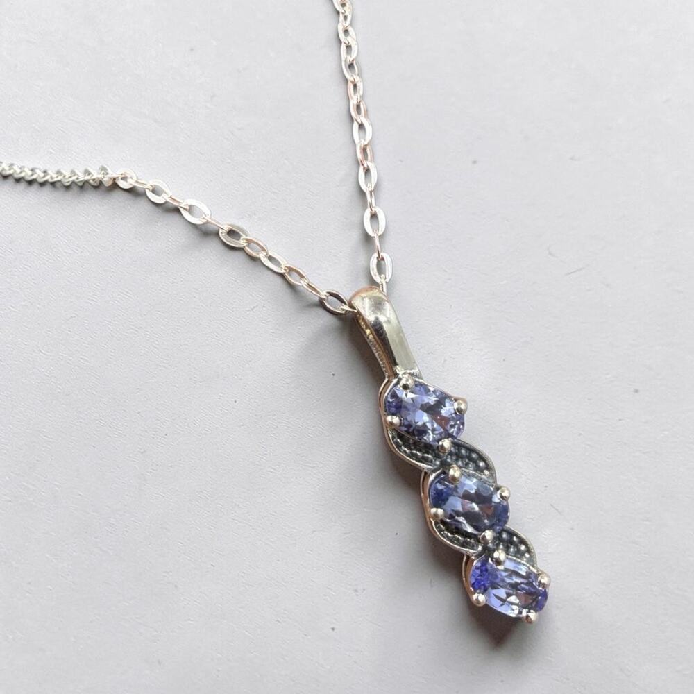 Blue Tanzanite Pendant Necklace 925 Sterling Silver Past Present Future